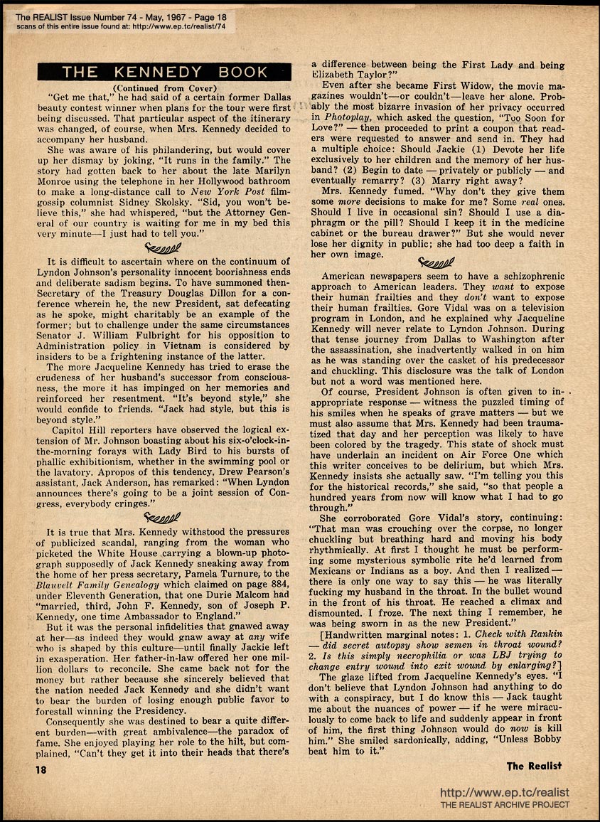 THE KENNEDY BOOK (continued from cover) The Realist No. 74, May 1967