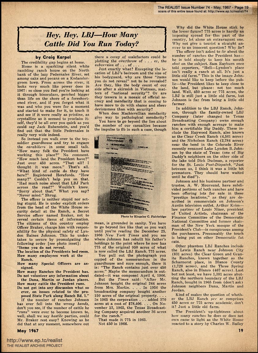 Hey, Hey, LBJ -- How Many Cattle Did You Run Today? (The Realist