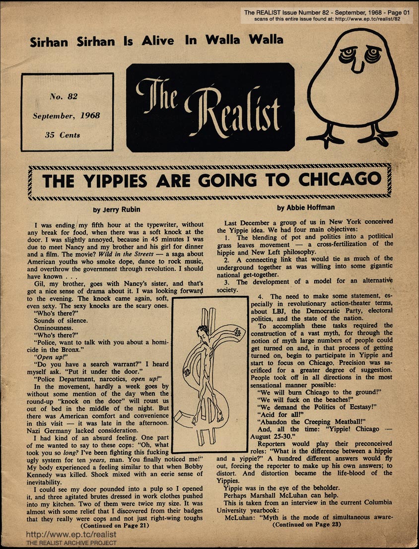 THE YIPPIES ARE GOING TO CHICAGO by Abbie Hoffman and Jerry Rubin